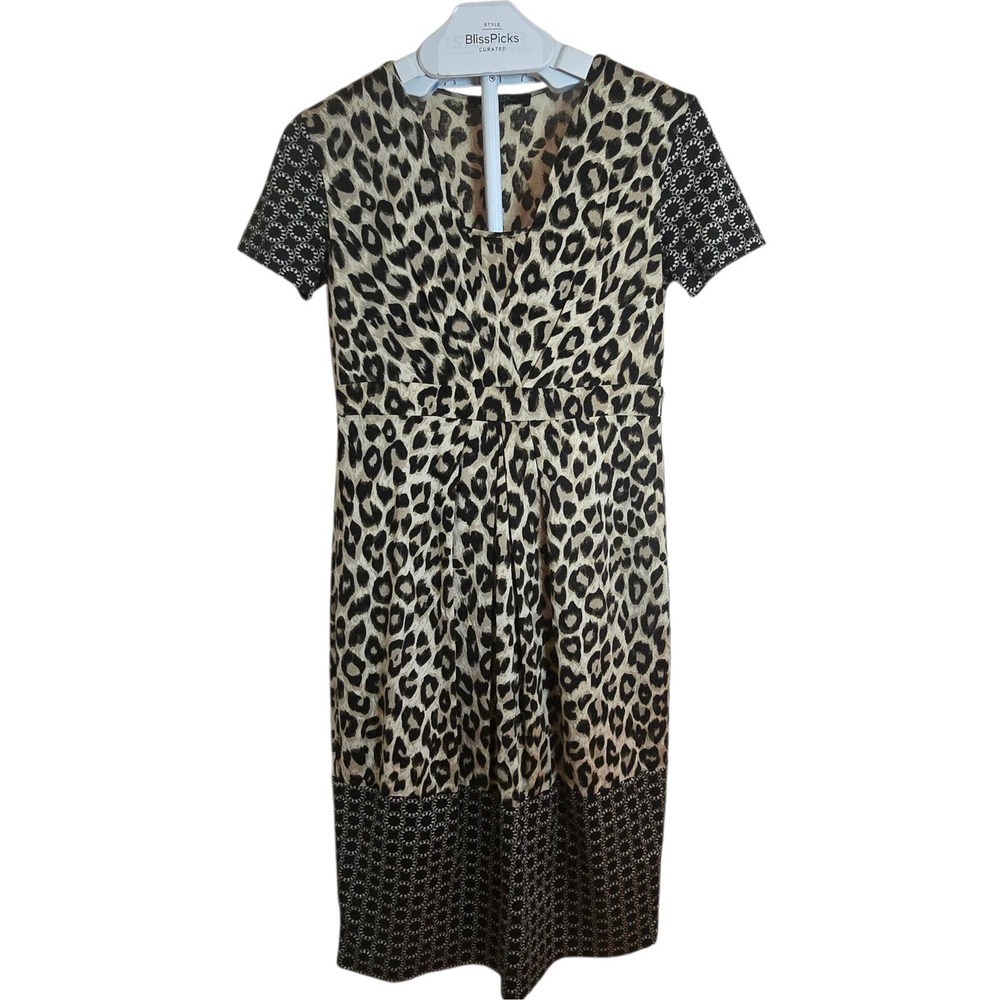 Weekend Max Mara Leopard‎ Silk Cotton Midi Dress Women Long Sleeve Daywear